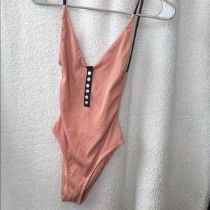 “SIZE 4” TOPSHOP CORAL BLACK STRAP BUTTONS BACKLESS RIBBED SWIMSUIT ONE PIECE